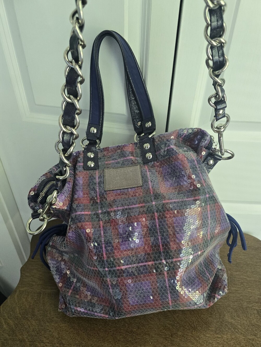 Coach Poppy Sequined Tartan XL Bag. Rare 15890 Excellent Shape. 3 Hang Tags, Y2k - Picture 10 of 16